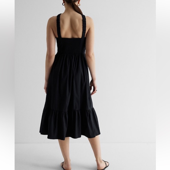 Express Halter Neck Tiered Poplin Midi Dress - Picture 3 of 5